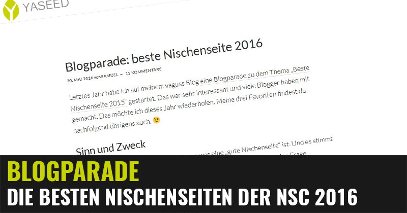 Blogparade: Die besten Nischenseiten der NSC 2016 Blogparade: Die besten Nischenseiten der NSC 2016